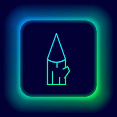 Parlayan neon hattı tahta kütük simgesi siyah arkaplanda izole edildi. Renkli taslak konsepti. Vektör