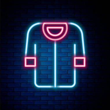 Parlak neon çizgili beyzbol tişörtü ikonu tuğla duvar arka planında izole edilmiş. Beyzbol forması, spor üniforması, raglan tişörtü sporu. Renkli taslak konsepti. Vektör