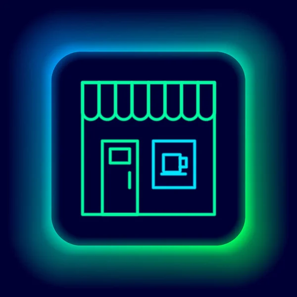 Gloeiende neon lijn Koffie winkel pictogram geïsoleerd op zwarte achtergrond. Kleurrijk concept. Vector — Stockvector