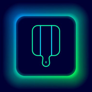 Parlayan neon hattı kesme tahtası simgesi siyah arkaplanda izole edildi. Kesme tahtası sembolü. Renkli taslak konsepti. Vektör