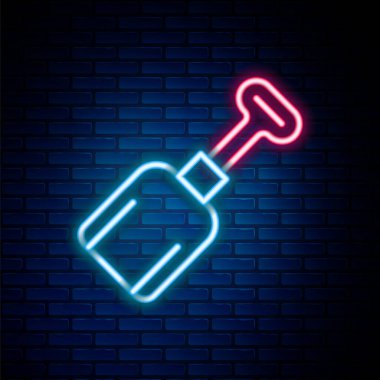 Parlayan neon hattı, duvarda izole edilmiş oyuncak kürek ikonu. Renkli taslak konsepti. Vektör