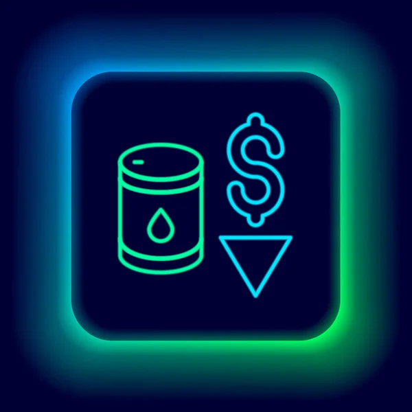 Świecące neon line Spadek ikony cen ropy naftowej izolowane na czarnym tle. Koncepcja kryzysu w przemyśle naftowym. Kolorowy koncept. Wektor — Wektor stockowy