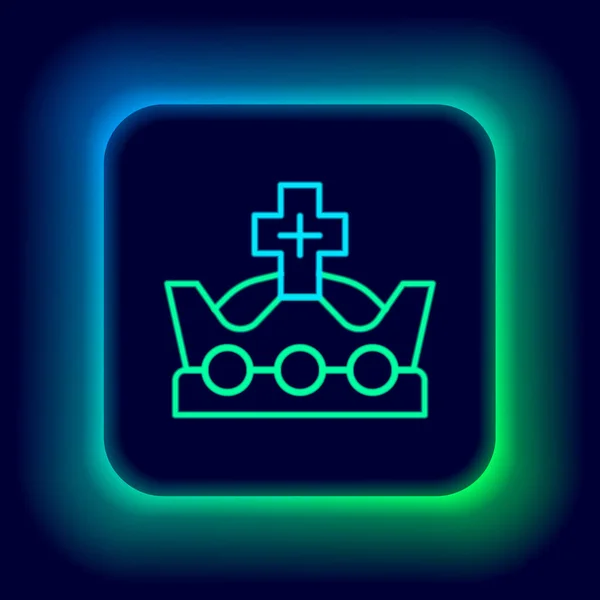 Parlayan neon hattı King Crown simgesi siyah arka planda izole edildi. Renkli taslak konsepti. Vektör — Stok Vektör