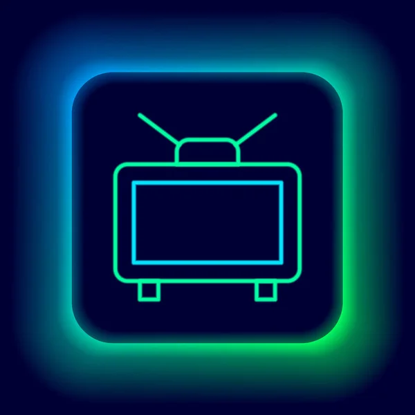 Glödande neon line Fotboll fotbollsmatch på TV-ikonen isolerad på svart bakgrund. Fotboll online koncept. Färgstarkt skisskoncept. Vektor — Stock vektor