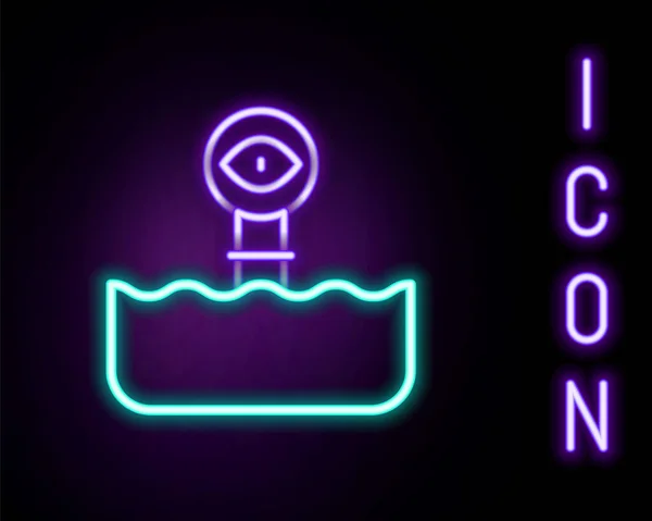 Świecąca neonowa linia Periscope w falach nad ikoną wody izolowane na czarnym tle. Kolorowy koncept. Wektor — Wektor stockowy