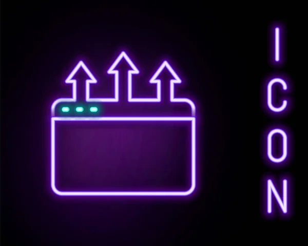 Linea neon luminosa Icona della finestra del browser isolata su sfondo nero. Concetto di contorno colorato. Vettore — Vettoriale Stock