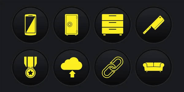 Set Medal with star, Meat chopper, Cloud upload, Chain link, 가구의 밤 스탠드 , Safe icon. . Vector — 스톡 벡터