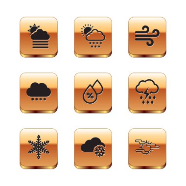 Sis ve bulutu güneş, kar tanesi, bulut karı, su damlası yüzdesi ve rüzgar ikonu ile ayarla. Vektör