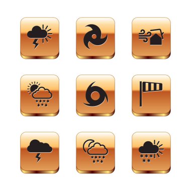 Fırtına, Bulut, kar, yağmur, ay, Kasırga, güneş, girdap, Bulut ve ikon. Vektör