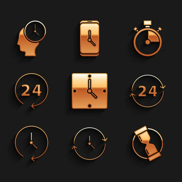 Set Klok, Oude zandloper, 24 uur, Stopwatch en Time Management icoon. Vector — Stockvector