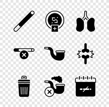 Sigarayı ayarla, sigarayı bırak, para biriktir, ciğerler, çöp tenekesi, dumanlı pipo iç, gün yok ve ikon. Vektör