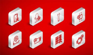 Hat İşlemci Servisi, Mikrofon, Anahtarlık, Smartwatch, Veritabanı Sunucusu, Akıllı Telefon, Mikrodalga fırın ve Tost makinesi simgesini ayarla. Vektör