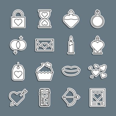 Resim çerçeveleri ve kalpler, Kalp, Aşk iksiri, Zarf Sevgililer Günü, Cinsiyet, Kilit ve Yanan Mum ikonu. Vektör