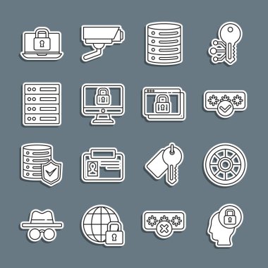 Hat başını kilit, Güvenli, Parola koruması, Sunucu, Veri, Web Sunuculuğu, Bilgisayar monitörünü, Bilgisayarı kilitle ve sitenizi HTTPS, SSL simgesini emniyete al. Vektör