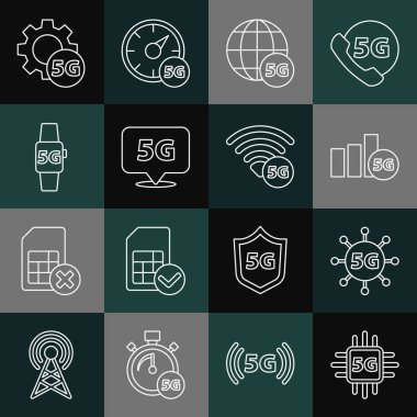 Satır İşlemcisi 5G, ağ, konum, Akıllı saat, ayar ve simge ayarla. Vektör