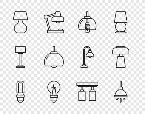 Set line LED-Glühbirne, Kronleuchter, Licht, Tischleuchte, LED-Schienenleuchten und Symbol. Vektor — Stockvektor