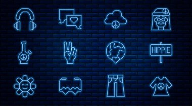 Barış damgası, bulut, sembol, nargile, kulaklık kalp dünyası - sevgi ve konuşma balonu sohbet ikonu. Vektör