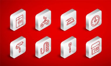 House, Gamepad, Electric iron, Clock, Spatula, Buzdolabı, uzatma ve boya fırçası ikonu. Vektör