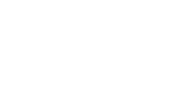 Černá čára Taška s jídlem pro kočičí ikonu izolované na bílém pozadí. Znamení rybí kostry. Jídlo pro zvířata. Balíček se zvířecím jídlem. Grafická animace pohybu videa 4K — Stock video