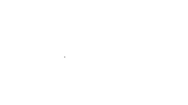 Línea negra Icono antiguo del cofre del tesoro abierto aislado sobre fondo blanco. Cómoda de madera vintage con moneda dorada. Animación gráfica de vídeo 4K — Vídeo de stock