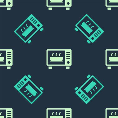 Yeşil ve bej renkli mikrodalga fırın ikonu mavi arkaplanda izole edilmiş pürüzsüz desen. Ev aletleri simgesi. Vektör