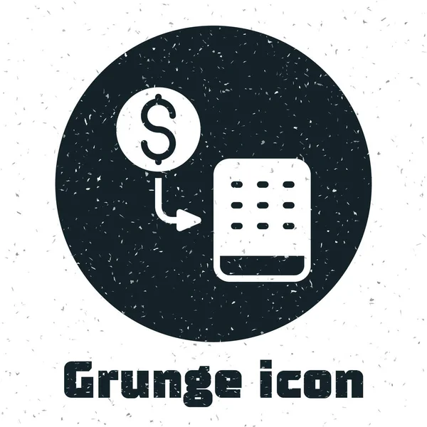 Grunge Casino fichas de intercambio en pilas de dólares icono aislado en el fondo blanco. Dibujo vintage monocromo. Vector — Vector de stock