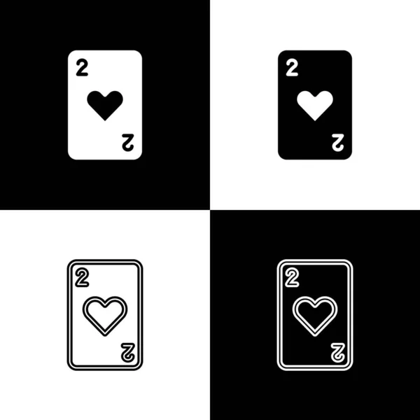 Set Carte à jouer avec icône de symbole de coeur isolé sur fond noir et blanc. Casino de jeu. Vecteur — Image vectorielle