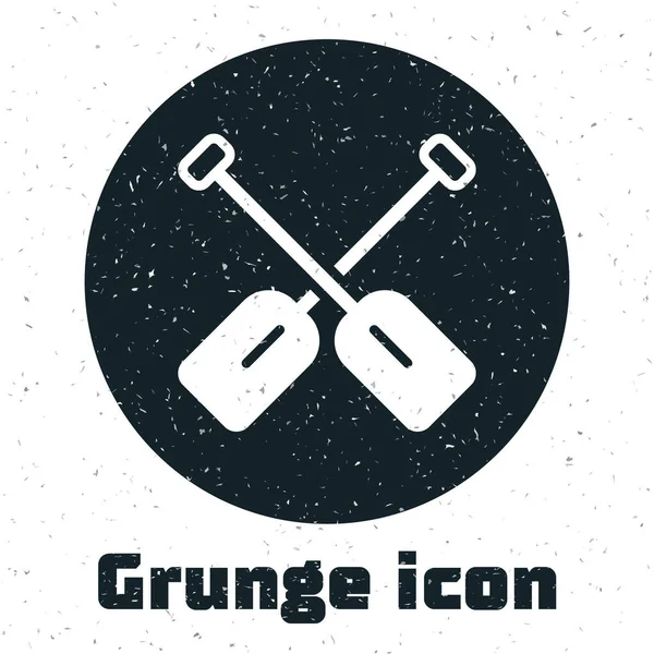 Grunge Paddle icoon geïsoleerd op witte achtergrond. Peddelboot roeispanen. Monochrome vintage tekening. Vector — Stockvector