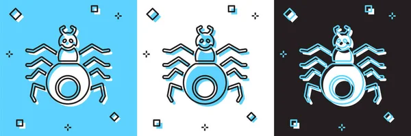 Definir ícone Aranha isolado em azul e branco, fundo preto. Feliz festa de Halloween. Vetor —  Vetores de Stock