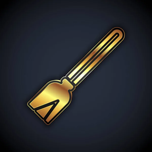 Gold Handle kvast ikon isolerad på svart bakgrund. Städtjänstkoncept. Vektor — Stock vektor