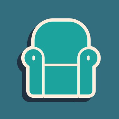 Yeşil Kol Koltuğu simgesi yeşil arkaplanda izole edildi. Uzun gölge tarzı. Vektör