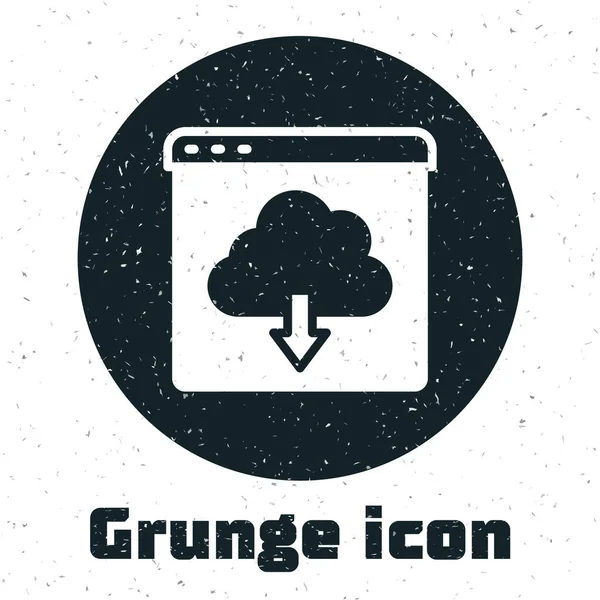 Grunge Cloud Download Icon isoliert auf weißem Hintergrund. Monochrome Vintage-Zeichnung. Vektor — Stockvektor