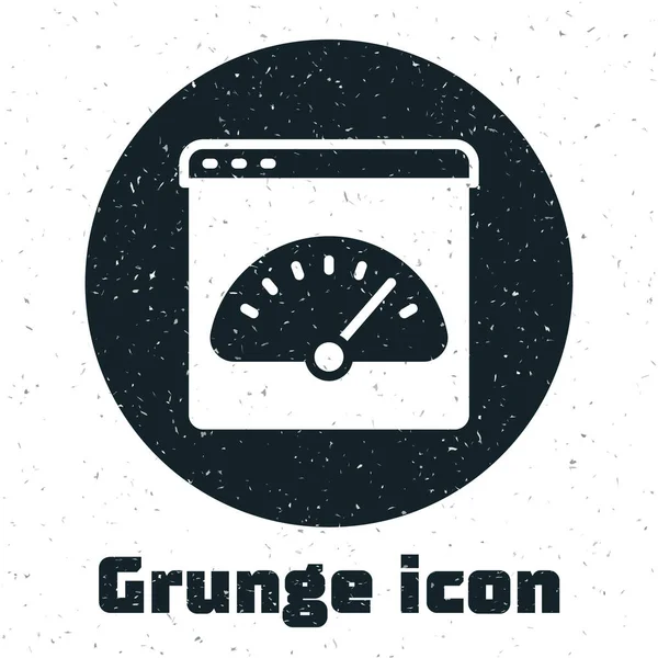 Grunge Digitales Geschwindigkeitsmesser-Symbol isoliert auf weißem Hintergrund. Globale Hochgeschwindigkeitsverbindungstechnologie für Datenraten. Monochrome Vintage-Zeichnung. Vektor — Stockvektor