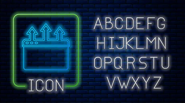 Gloeiende neon Browser venster pictogram geïsoleerd op baksteen muur achtergrond. Neon licht alfabet. Vector — Stockvector