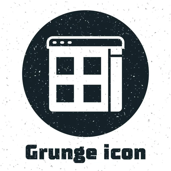 Grunge Browser files icon isolated on white background. Monochrome vintage drawing. Vector — Stock Vector
