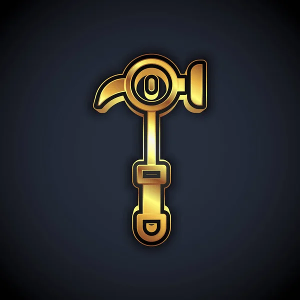 Gold Hammer icon isolated on black background. Tool for repair. Vector — Stock Vector