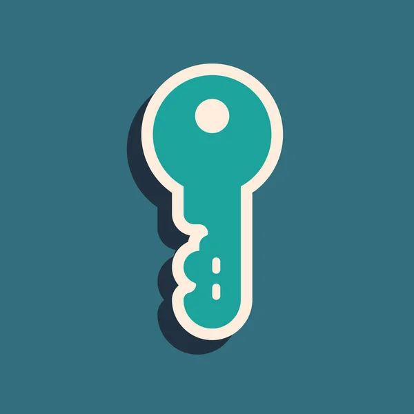 Green House key icoon geïsoleerd op groene achtergrond. Lange schaduw stijl. Vector — Stockvector