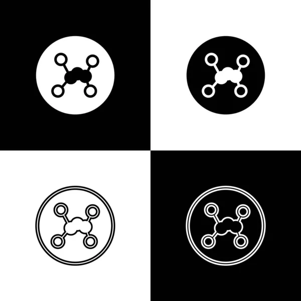 Setzen Sie chemische Formel Symbol isoliert auf schwarz-weißem Hintergrund. Abstraktes Sechseck für Innovationsmedizin, Gesundheit, Forschung und Wissenschaft. Vektor — Stockvektor