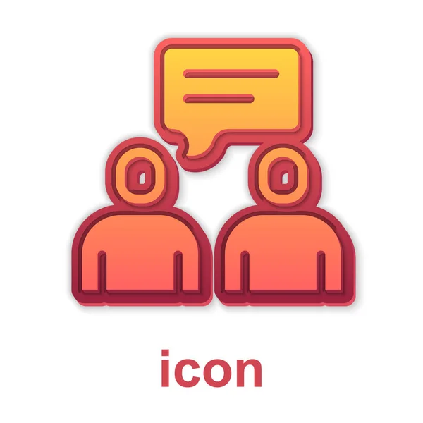 Gold Two sitting men talking icon isolated on white background. Speech bubble chat. Message icon. Communication or comment chat symbol. Vector — Stock Vector