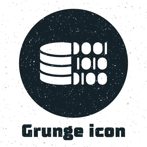 Grunge icono de código binario aislado sobre fondo blanco. Dibujo vintage monocromo. Vector — Vector de stock