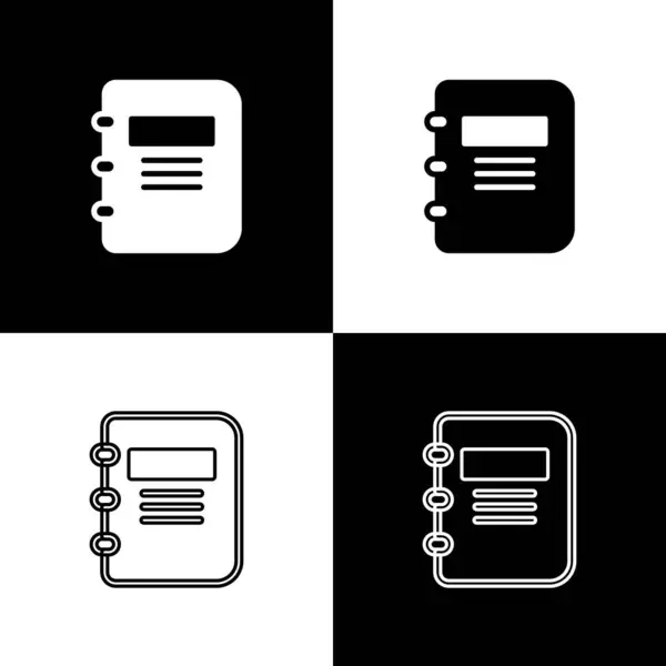 Establecer icono del cuaderno aislado sobre fondo blanco y negro. Icono de bloc de notas en espiral. Cuaderno escolar. Un bloc de notas. Diario para la escuela. Vector — Vector de stock