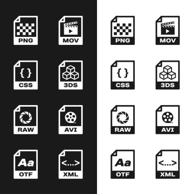 3DS dosya belgesi, CSS, PNG, MOV, RAW ve AVI simgesini ayarla. Vektör