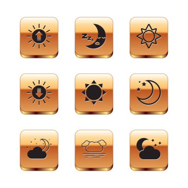 Gün batımı, ay ve yıldızlı Bulut ve Ay ikonu. Vektör