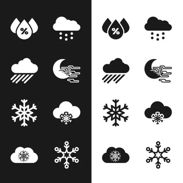 Туман и луна, дождь, капля воды, снег, снежинка и икона. Вектор — стоковый вектор