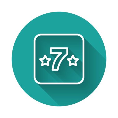 Beyaz çizgi kumarhane kumar makinesi yonca sembolü olan uzun gölge arkaplan izole edilmiş. Kumar oyunları. Yeşil daire düğmesi. Vektör