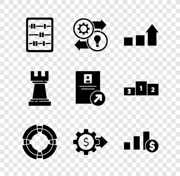 Set Abacus, Human resources, Financiële groei, Business lifeboeoy, Gear met dollar, Taartdiagram en, Schaken en Job promotie pictogram. Vector — Stockvector