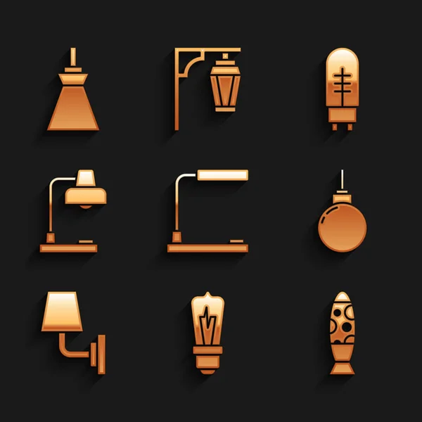 Set bordslampa, glödlampa, Golv, Lampa hängande, Vägglampa, avgivande diod och ikon. Vektor — Stock vektor