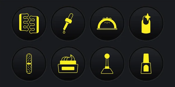 ตั้งค่าแฟ้มเล็บ, ทําเล็บ, ขวดยาทาเล็บ, ตัดมิลลิ่งสําหรับ, โคมไฟทําเล็บ, Pipette กับน้ํามัน, และไอคอนเล็บเท้าคั่น. เวกเตอร์ — ภาพเวกเตอร์สต็อก