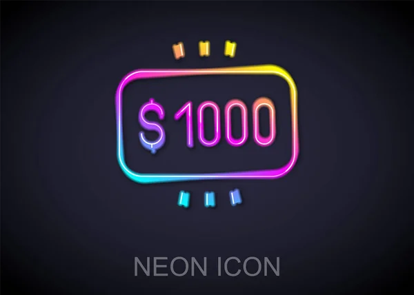 Glödande neon line Pengar pris i kasino ikon isolerad på svart bakgrund. Vektor — Stock vektor