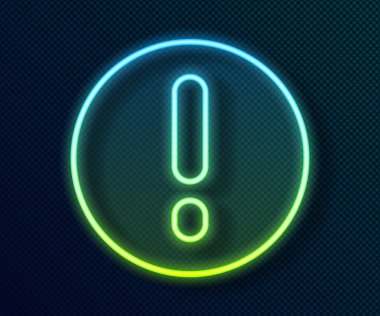 Parlayan neon hattı konuşma balonu ve ünlem simgesi siyah arkaplanda izole edildi. SSS işareti. Dosyaları kopyala, konuşma balonu ve grafiğini çıkar. Vektör